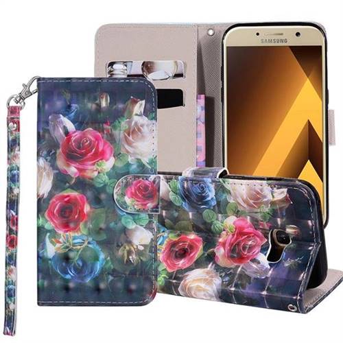 Rose Flower 3D Painted Leather Phone Wallet Case Cover for Samsung Galaxy A3 2017 A320