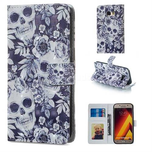 Skull Flower 3D Painted Leather Phone Wallet Case for Samsung Galaxy A3 2017 A320