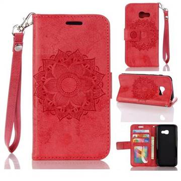 Embossing Retro Matte Mandala Flower Leather Wallet Case for Samsung Galaxy A3 2017 A320 - Red