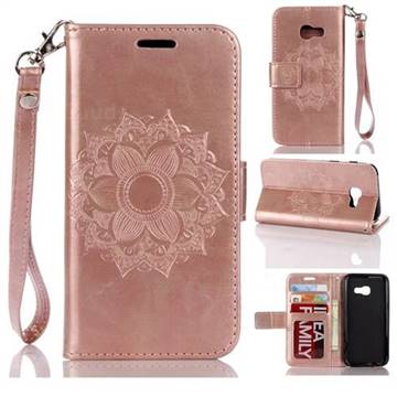 Embossing Retro Matte Mandala Flower Leather Wallet Case for Samsung Galaxy A3 2017 A320 - Rose Gold