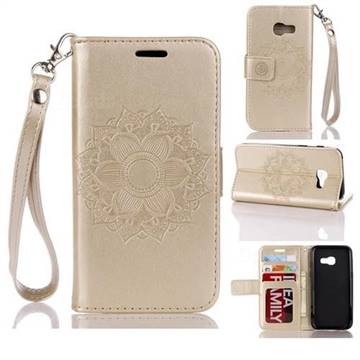 Embossing Retro Matte Mandala Flower Leather Wallet Case for Samsung Galaxy A3 2017 A320 - Golden