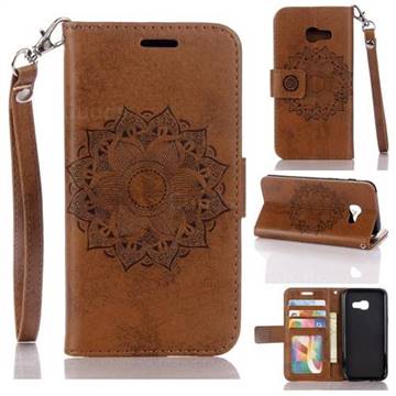 Embossing Retro Matte Mandala Flower Leather Wallet Case for Samsung Galaxy A3 2017 A320 - Brown
