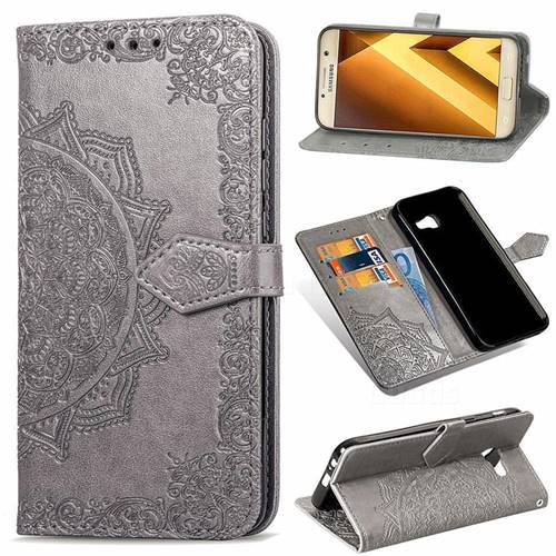 Embossing Imprint Mandala Flower Leather Wallet Case for Samsung Galaxy A3 2017 A320 - Gray