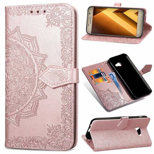 Embossing Imprint Mandala Flower Leather Wallet Case for Samsung Galaxy A3 2017 A320 - Rose Gold