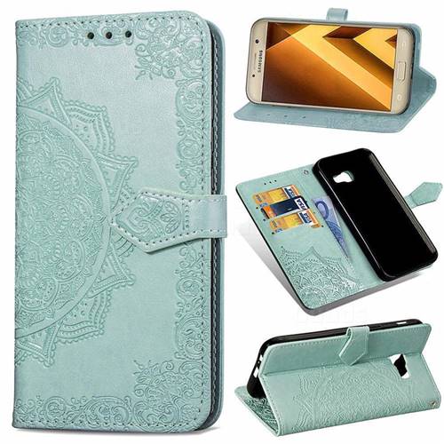 Embossing Imprint Mandala Flower Leather Wallet Case for Samsung Galaxy A3 2017 A320 - Green