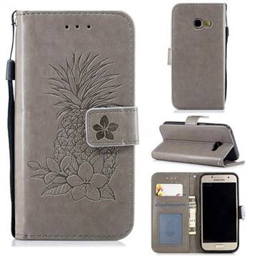Embossing Flower Pineapple Leather Wallet Case for Samsung Galaxy A3 2017 A320 - Gray