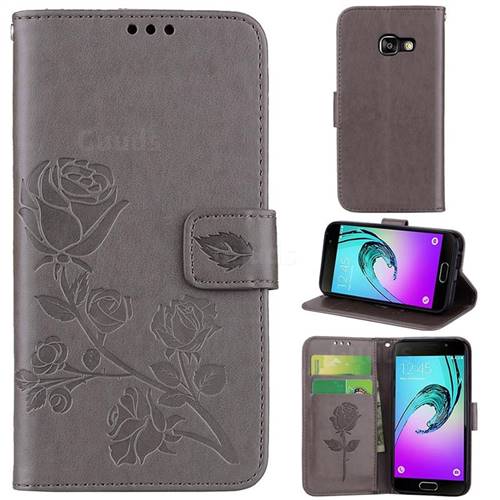 Embossing Rose Flower Leather Wallet Case for Samsung Galaxy A3 2017 A320 - Grey