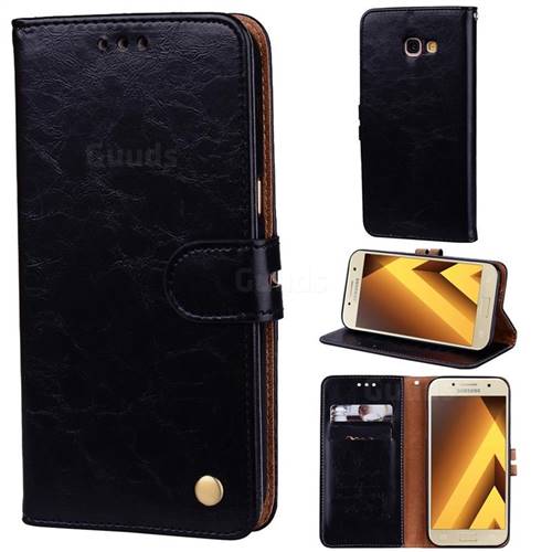 Luxury Retro Oil Wax PU Leather Wallet Phone Case for Samsung Galaxy A3 2017 A320 - Deep Black