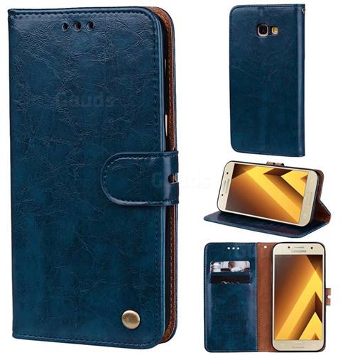 Luxury Retro Oil Wax PU Leather Wallet Phone Case for Samsung Galaxy A3 2017 A320 - Sapphire