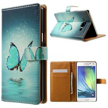 Sea Blue Butterfly Leather Wallet Case for Samsung Galaxy A5 A500 A500F A5009