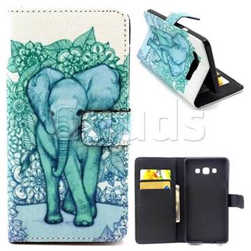 Blue Elephant Leather Wallet Case for Samsung Galaxy A5 A500 A500F A5009