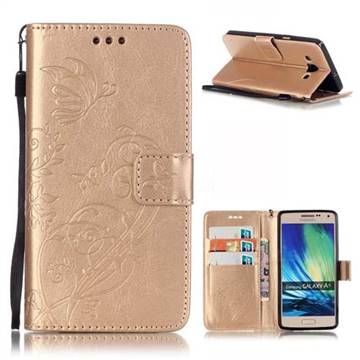 Embossing Butterfly Flower Leather Wallet Case for Samsung Galaxy A5 A500 - Champagne