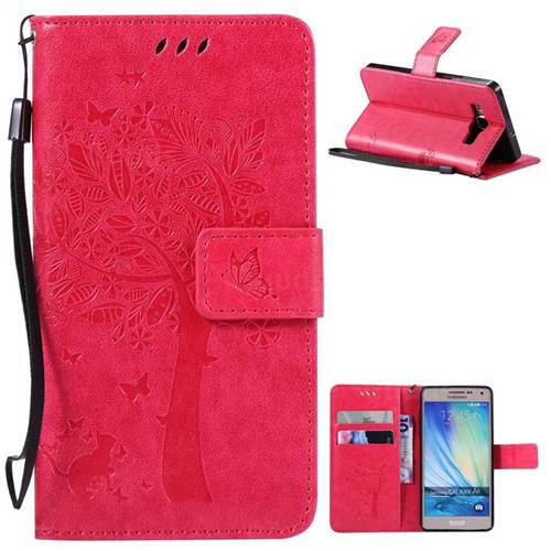 Embossing Butterfly Tree Leather Wallet Case for Samsung Galaxy A5 A500 - Rose