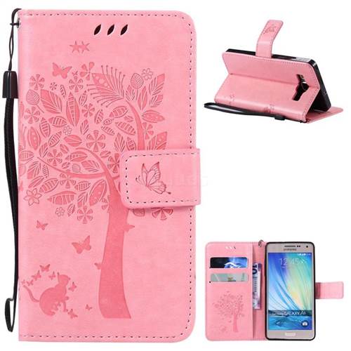 Embossing Butterfly Tree Leather Wallet Case for Samsung Galaxy A5 A500 - Pink