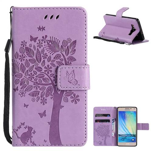 Embossing Butterfly Tree Leather Wallet Case for Samsung Galaxy A5 2015 A500 - Violet