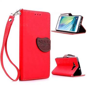 Leaf Buckle Litchi Leather Wallet Phone Case for Samsung Galaxy A5 - Red