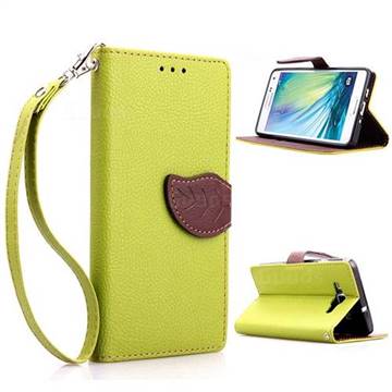 Leaf Buckle Litchi Leather Wallet Phone Case for Samsung Galaxy A5 - Green