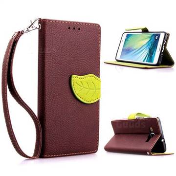 Leaf Buckle Litchi Leather Wallet Phone Case for Samsung Galaxy A5 - Brown