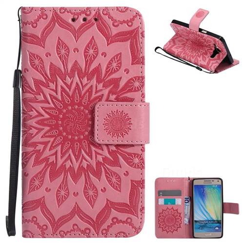 Embossing Sunflower Leather Wallet Case for Samsung Galaxy A5 2015 A500 - Pink