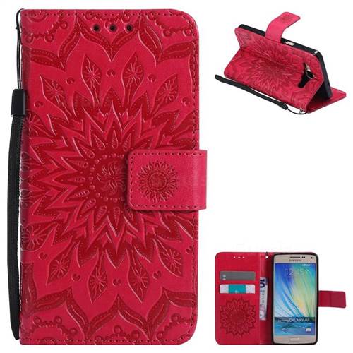 Embossing Sunflower Leather Wallet Case for Samsung Galaxy A5 2015 A500 - Red