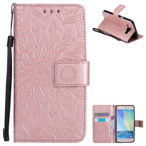 Embossing Sunflower Leather Wallet Case for Samsung Galaxy A5 2015 A500 - Rose Gold
