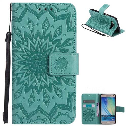 Embossing Sunflower Leather Wallet Case for Samsung Galaxy A5 2015 A500 - Green
