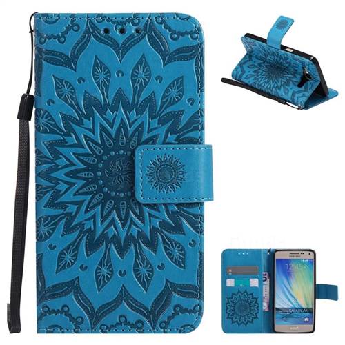 Embossing Sunflower Leather Wallet Case for Samsung Galaxy A5 2015 A500 - Blue