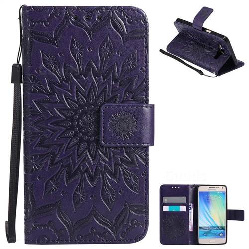 Embossing Sunflower Leather Wallet Case for Samsung Galaxy A5 2015 A500 - Purple