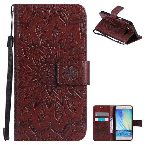 Embossing Sunflower Leather Wallet Case for Samsung Galaxy A5 2015 A500 - Brown