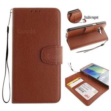 Litchi Pattern PU Leather Wallet Case for Samsung Galaxy A5 2015 A500 - Brown