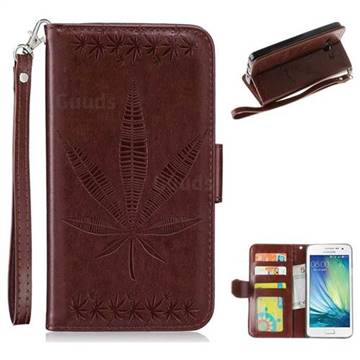 Intricate Embossing Maple Leather Wallet Case for Samsung Galaxy A5 2015 A500 - Brown
