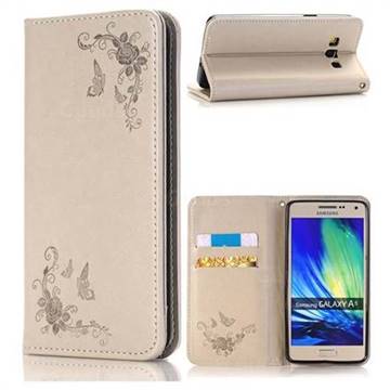 Intricate Embossing Slim Butterfly Rose Leather Holster Case for Samsung Galaxy A5 2015 A500 - Grey