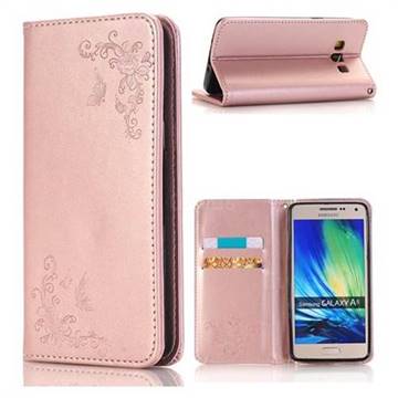 Intricate Embossing Slim Butterfly Rose Leather Holster Case for Samsung Galaxy A5 2015 A500 - Rose Gold