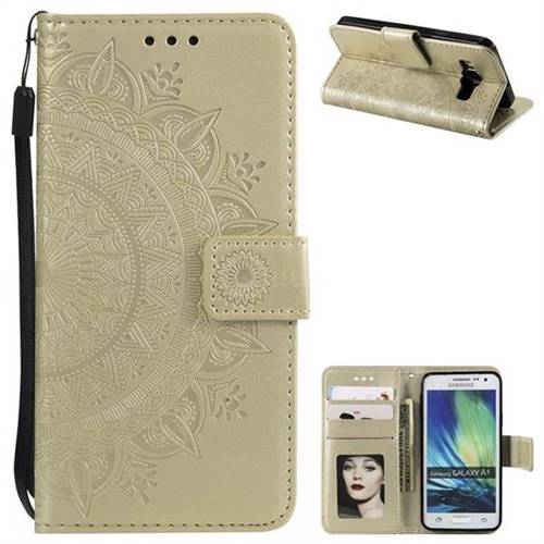 Intricate Embossing Datura Leather Wallet Case for Samsung Galaxy A5 2015 A500 - Golden