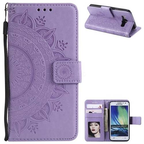Intricate Embossing Datura Leather Wallet Case for Samsung Galaxy A5 2015 A500 - Purple