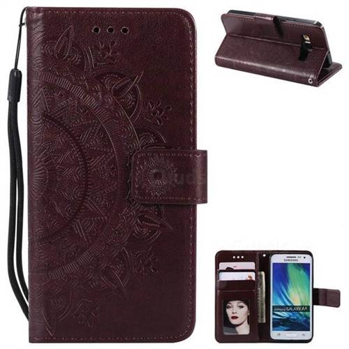 Intricate Embossing Datura Leather Wallet Case for Samsung Galaxy A5 2015 A500 - Brown