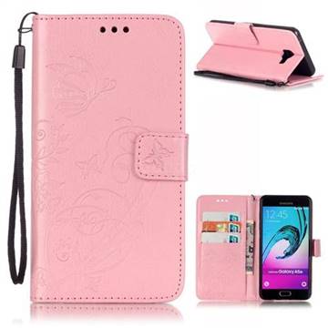 Embossing Butterfly Flower Leather Wallet Case for Samsung Galaxy A5 2016 A510 - Pink