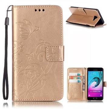 Embossing Butterfly Flower Leather Wallet Case for Samsung Galaxy A5 2016 A510 - Champagne