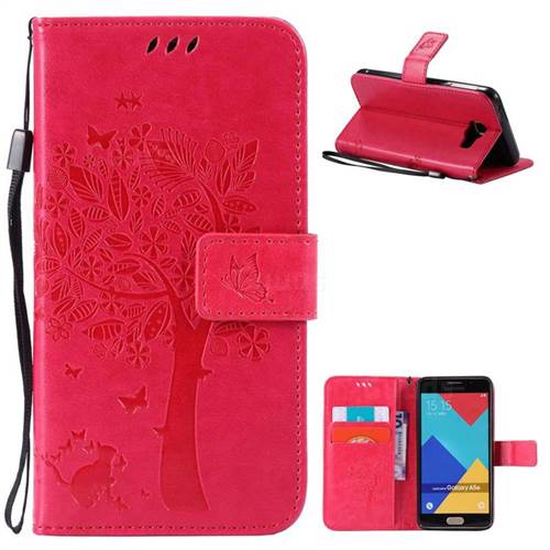 Embossing Butterfly Tree Leather Wallet Case for Samsung Galaxy A5 2016 A510 - Rose