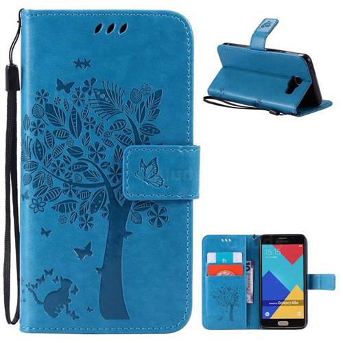 Embossing Butterfly Tree Leather Wallet Case for Samsung Galaxy A5 2016 A510 - Blue