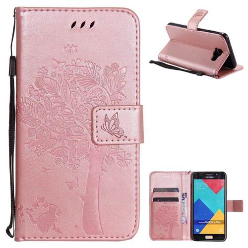 Embossing Butterfly Tree Leather Wallet Case for Samsung Galaxy A5 2016 A510 - Rose Pink