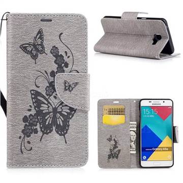 Intricate Embossing Butterfly Leather Wallet Case for Samsung Galaxy A5 2016 A510 - Gray