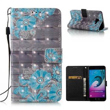 Blue Flower 3D Painted Leather Wallet Case for Samsung Galaxy A5 2016 A510