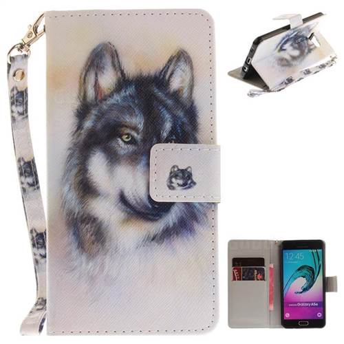 Snow Wolf Hand Strap Leather Wallet Case for Samsung Galaxy A5 2016 A510