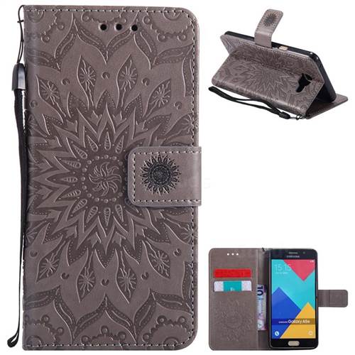 Embossing Sunflower Leather Wallet Case for Samsung Galaxy A5 2016 A510 - Gray