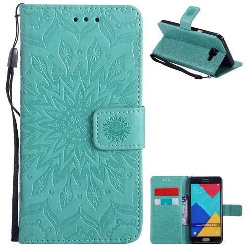 Embossing Sunflower Leather Wallet Case for Samsung Galaxy A5 2016 A510 - Green