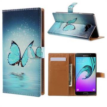 Sea Blue Butterfly Leather Wallet Case for Samsung Galaxy A5 2016 A510