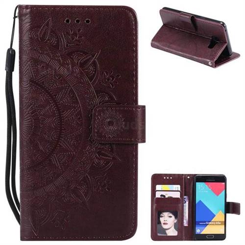 Intricate Embossing Datura Leather Wallet Case for Samsung Galaxy A5 2016 A510 - Brown