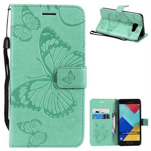 Embossing 3D Butterfly Leather Wallet Case for Samsung Galaxy A5 2016 A510 - Green
