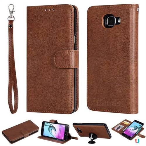 Retro Greek Detachable Magnetic PU Leather Wallet Phone Case for Samsung Galaxy A5 2016 A510 - Brown